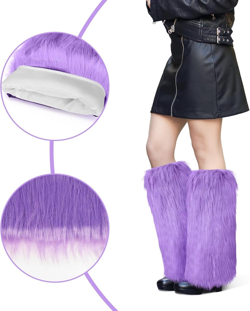 XEPST Faux Fur Fuzzy Leg Warmers Furry Boot Covers for Women, Warm Fuzzy Boot Cuff Boot Sleeves Leg Warmers for Party Costume - Image 4